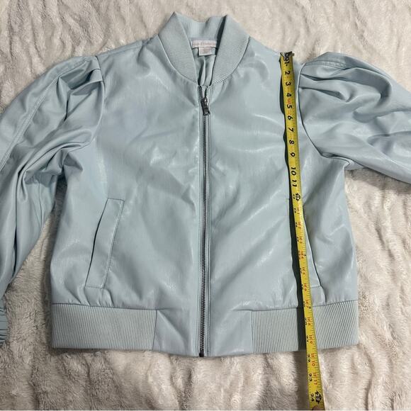 House Of Harlow Size L Pale Blue Vegan Leather Bomber Jacket Trendy Travel Fall - Picture 9 of 10